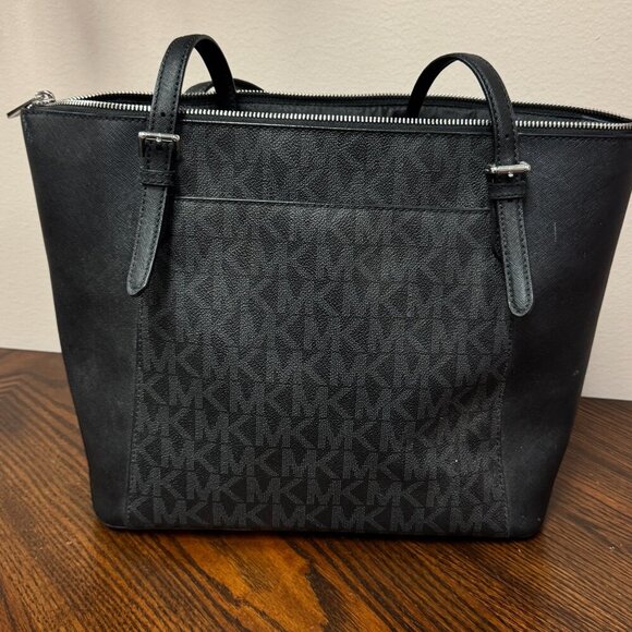 Michael Kors "Charlotte" Large Top-Zip Tote – Black Logo & Leather – Gently Used - Picture 4 of 7